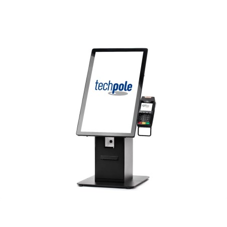 Quiosque de autoatendimento com scanner e terminal de pagamento